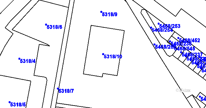 Parcela st. 5318/10 v KÚ Jihlava, Katastrální mapa