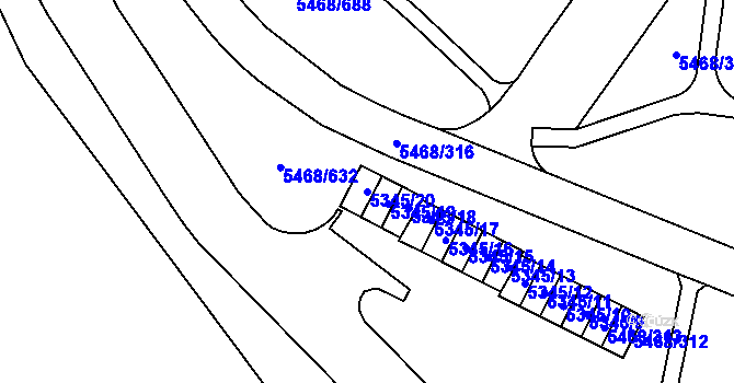 Parcela st. 5345/20 v KÚ Jihlava, Katastrální mapa