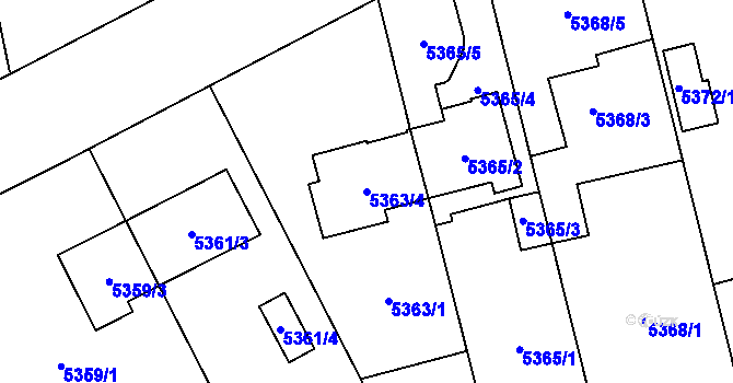 Parcela st. 5363/4 v KÚ Jihlava, Katastrální mapa