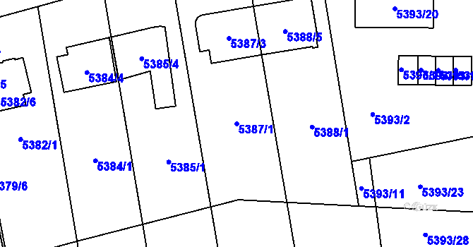 Parcela st. 5387/1 v KÚ Jihlava, Katastrální mapa