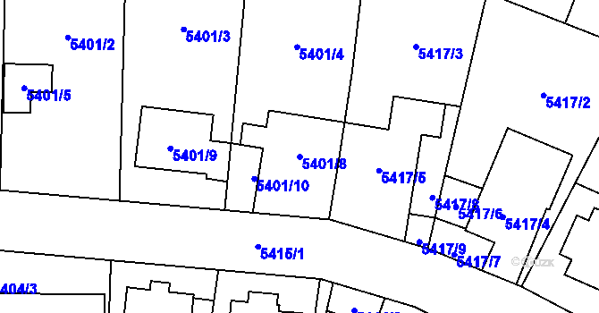 Parcela st. 5401/8 v KÚ Jihlava, Katastrální mapa