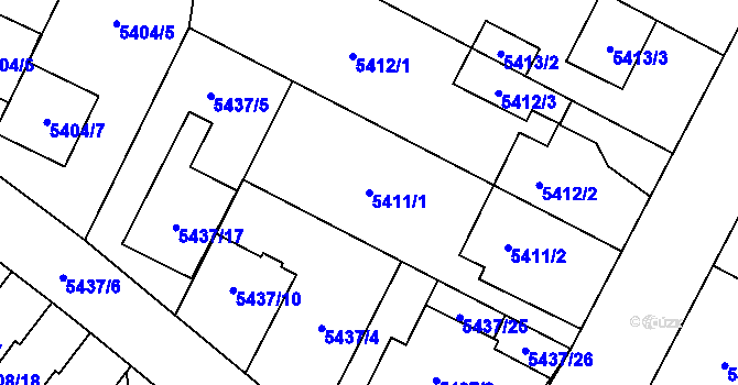 Parcela st. 5411/1 v KÚ Jihlava, Katastrální mapa