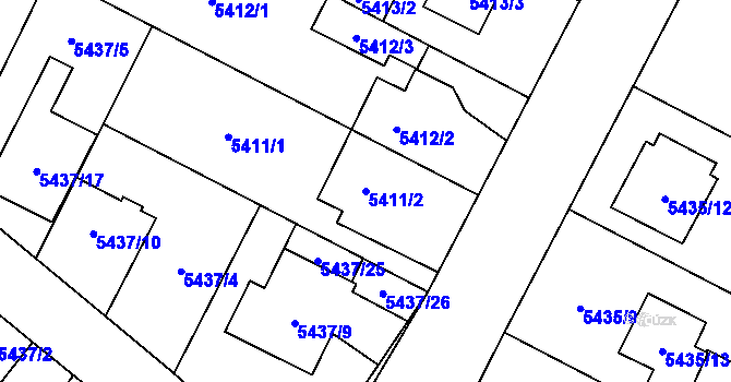 Parcela st. 5411/2 v KÚ Jihlava, Katastrální mapa