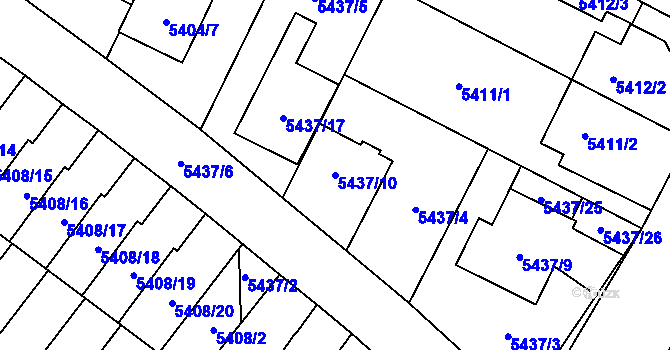 Parcela st. 5437/10 v KÚ Jihlava, Katastrální mapa