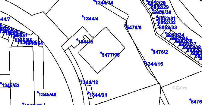 Parcela st. 5477/98 v KÚ Jihlava, Katastrální mapa