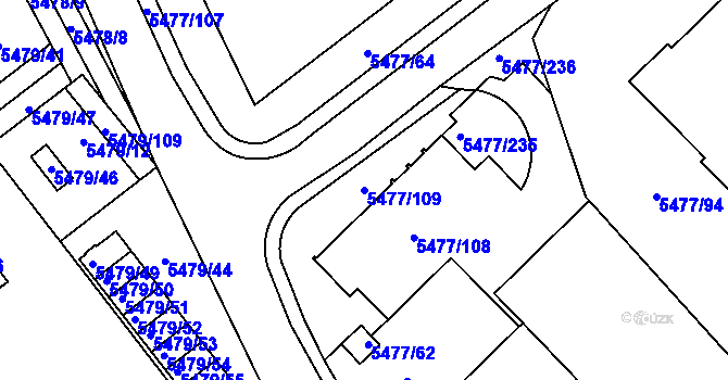 Parcela st. 5477/109 v KÚ Jihlava, Katastrální mapa