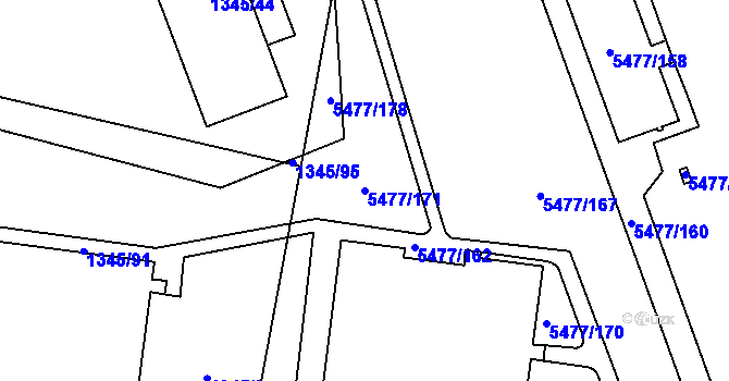 Parcela st. 5477/171 v KÚ Jihlava, Katastrální mapa