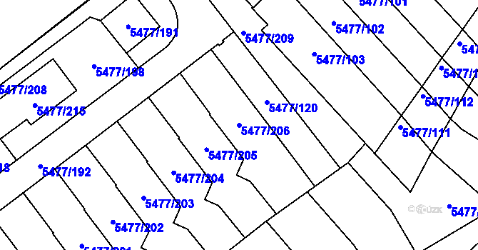 Parcela st. 5477/206 v KÚ Jihlava, Katastrální mapa