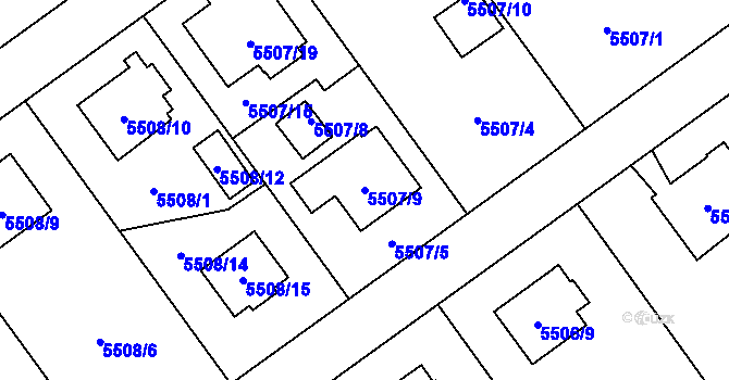 Parcela st. 5507/9 v KÚ Jihlava, Katastrální mapa