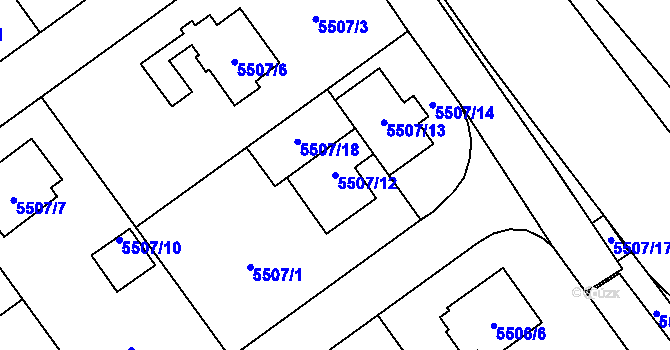 Parcela st. 5507/12 v KÚ Jihlava, Katastrální mapa