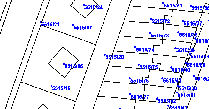 Parcela st. 5515/20 v KÚ Jihlava, Katastrální mapa