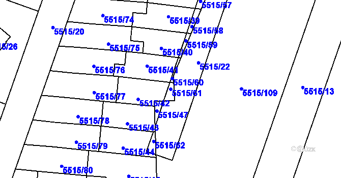 Parcela st. 5515/61 v KÚ Jihlava, Katastrální mapa