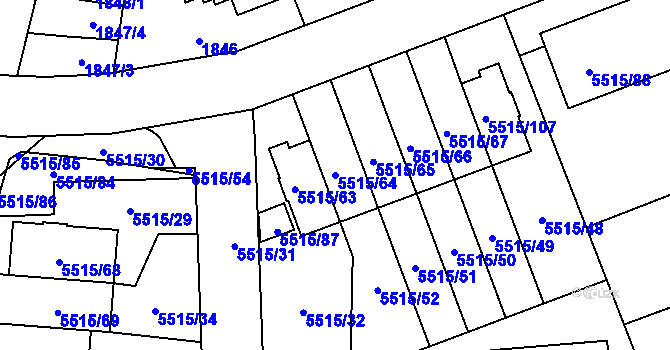 Parcela st. 5515/64 v KÚ Jihlava, Katastrální mapa