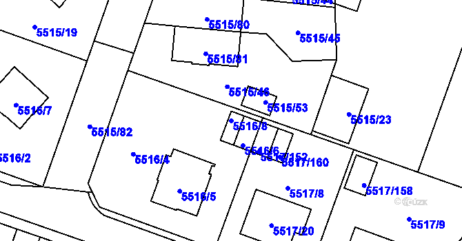 Parcela st. 5516/8 v KÚ Jihlava, Katastrální mapa