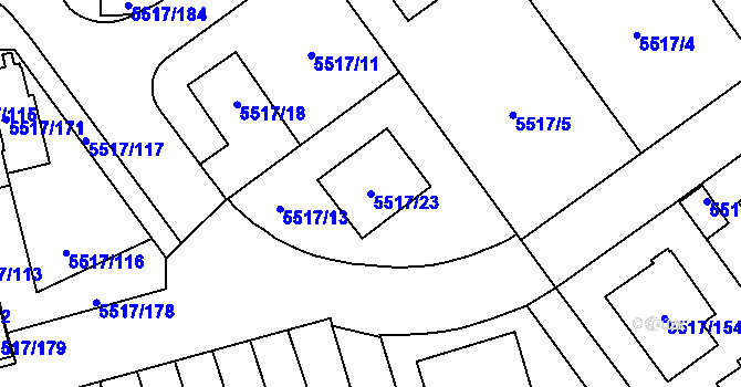 Parcela st. 5517/23 v KÚ Jihlava, Katastrální mapa