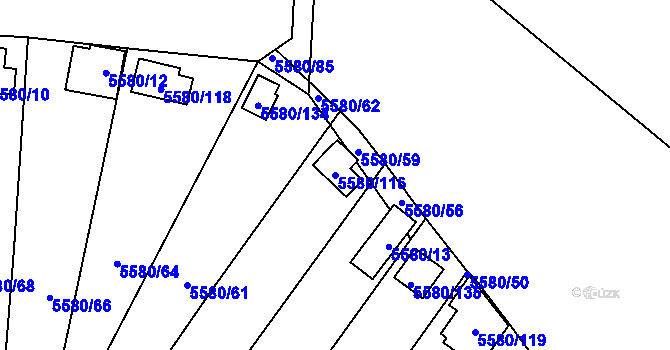 Parcela st. 5580/116 v KÚ Jihlava, Katastrální mapa