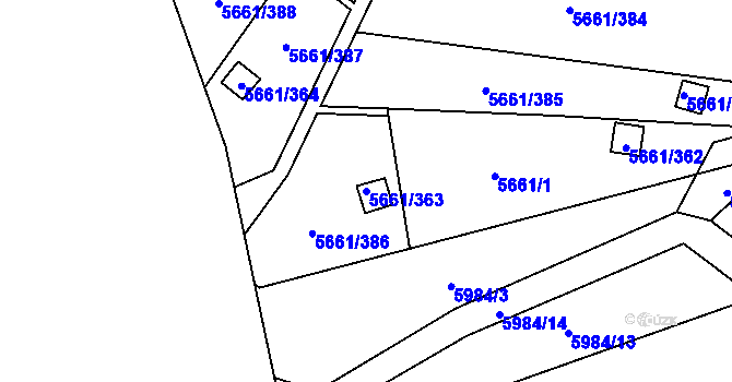 Parcela st. 5661/363 v KÚ Jihlava, Katastrální mapa