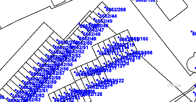 Parcela st. 5662/112 v KÚ Jihlava, Katastrální mapa