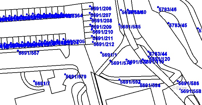 Parcela st. 5691/1 v KÚ Jihlava, Katastrální mapa