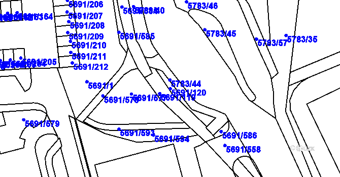 Parcela st. 5691/120 v KÚ Jihlava, Katastrální mapa