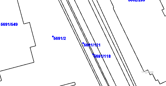 Parcela st. 5691/121 v KÚ Jihlava, Katastrální mapa