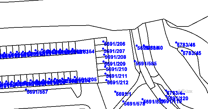 Parcela st. 5691/208 v KÚ Jihlava, Katastrální mapa