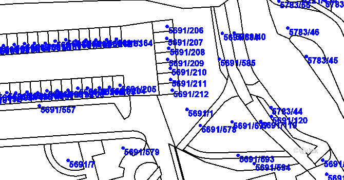 Parcela st. 5691/212 v KÚ Jihlava, Katastrální mapa