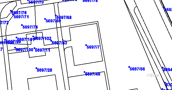 Parcela st. 5697/7 v KÚ Jihlava, Katastrální mapa