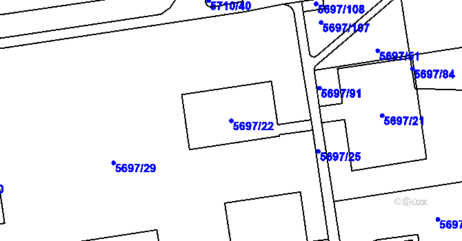 Parcela st. 5697/22 v KÚ Jihlava, Katastrální mapa