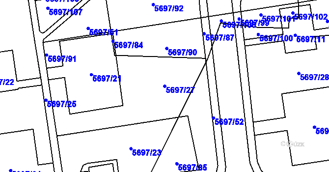 Parcela st. 5697/27 v KÚ Jihlava, Katastrální mapa