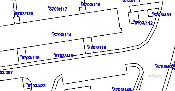 Parcela st. 5703/116 v KÚ Jihlava, Katastrální mapa