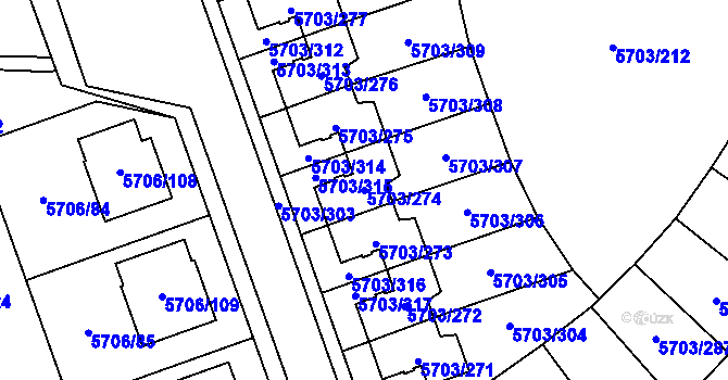 Parcela st. 5703/274 v KÚ Jihlava, Katastrální mapa