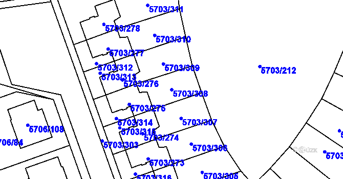 Parcela st. 5703/308 v KÚ Jihlava, Katastrální mapa