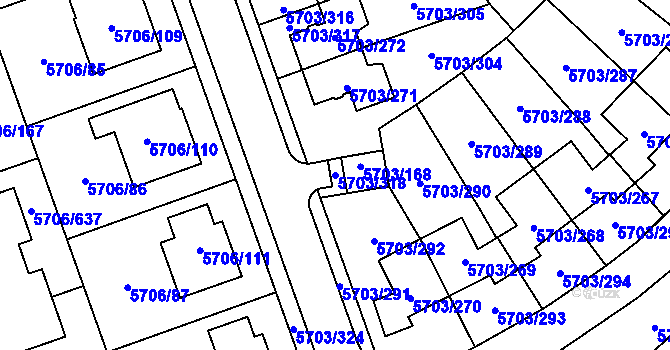 Parcela st. 5703/318 v KÚ Jihlava, Katastrální mapa