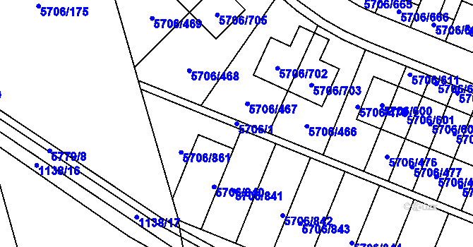 Parcela st. 5706/1 v KÚ Jihlava, Katastrální mapa
