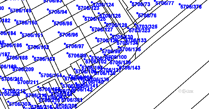 Parcela st. 5706/100 v KÚ Jihlava, Katastrální mapa
