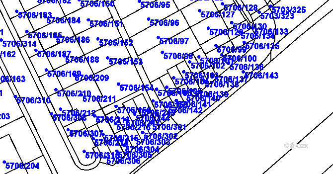 Parcela st. 5706/105 v KÚ Jihlava, Katastrální mapa