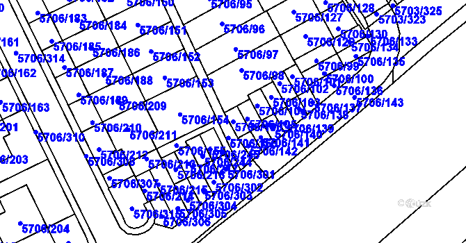 Parcela st. 5706/106 v KÚ Jihlava, Katastrální mapa
