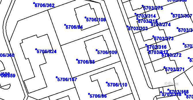 Parcela st. 5706/109 v KÚ Jihlava, Katastrální mapa