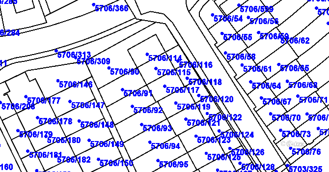 Parcela st. 5706/117 v KÚ Jihlava, Katastrální mapa