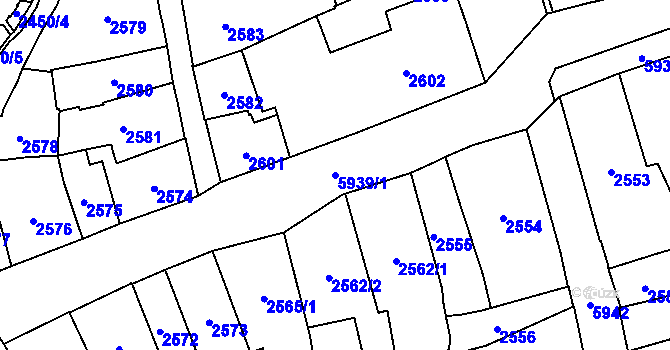 Parcela st. 5939/1 v KÚ Jihlava, Katastrální mapa