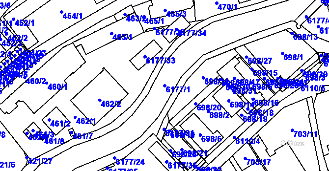 Parcela st. 6177/1 v KÚ Jihlava, Katastrální mapa