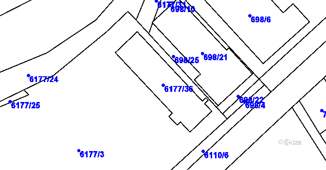 Parcela st. 6177/36 v KÚ Jihlava, Katastrální mapa