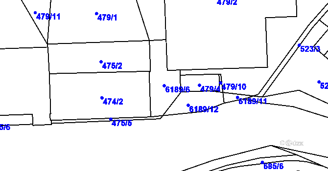 Parcela st. 6189/6 v KÚ Jihlava, Katastrální mapa