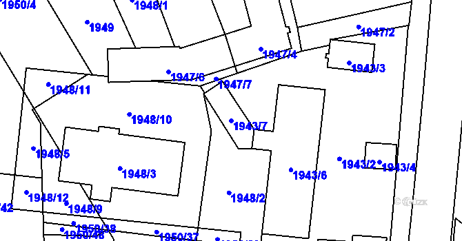 Parcela st. 1943/7 v KÚ Jihlava, Katastrální mapa