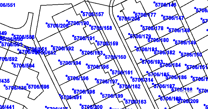 Parcela st. 5706/160 v KÚ Jihlava, Katastrální mapa