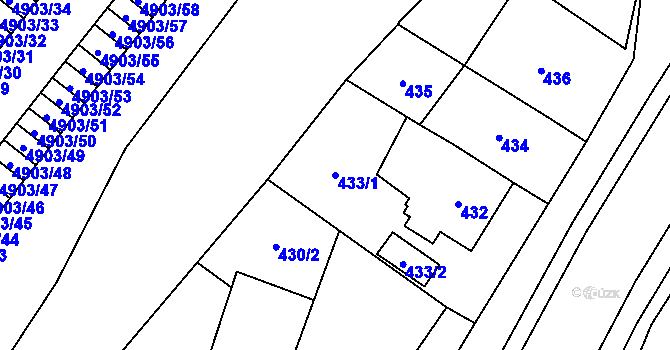 Parcela st. 433/1 v KÚ Jihlava, Katastrální mapa