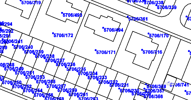 Parcela st. 5706/171 v KÚ Jihlava, Katastrální mapa