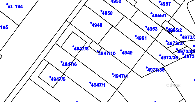 Parcela st. 4947/10 v KÚ Jihlava, Katastrální mapa