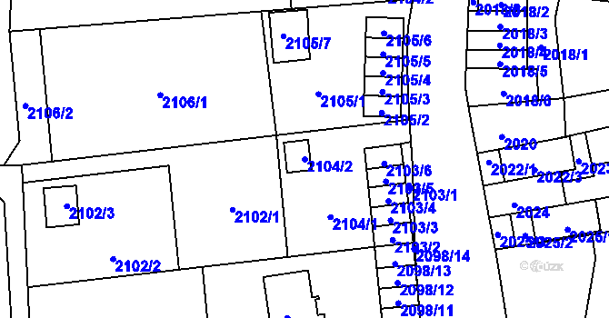 Parcela st. 2104/2 v KÚ Jihlava, Katastrální mapa